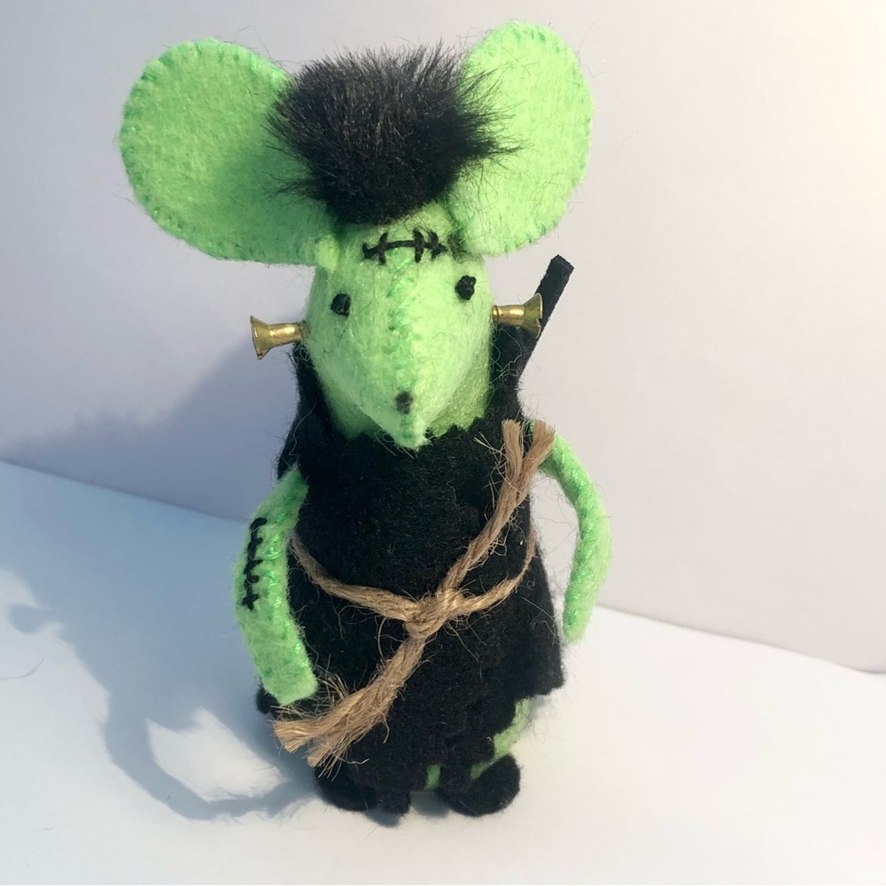 Frankenstein felt Mouse Frankenmouse art doll Hallloween Summerween hand-sewn